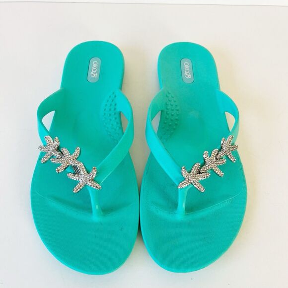 Oka B Ryann Star Fish Embellished Flip Flops Sea Glass Beach Vacation Size 7 - Picture 6 of 12
